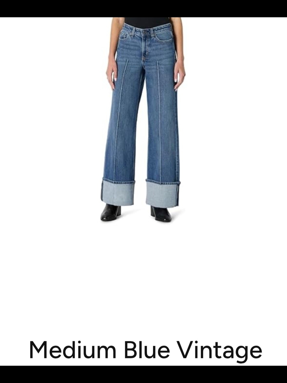 Women Low Stretch High-rise Wide Leg Cuffed Jean